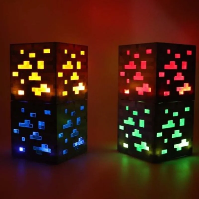 MINECRAFTED Jocul Aprinde Redstone Minereu Pătrat Jucărie Lumina de Noapte LED-uri de Acțiune Figura Jucărie Somn Lumina de Diamant Minereu de Cadouri pentru Copii Jucarii